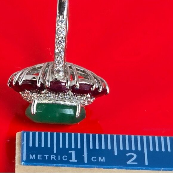 925 Sterling Silver Ring with Natural Emerald 11x8mm & Ruby Gemstone - Picture 10 of 16